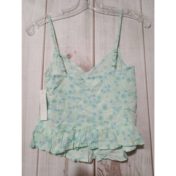Abound Shirt Ladies XXS Blue Green Tarry Floral Tank Crop Cinch Front Beachy Ruf - Picture 2 of 6